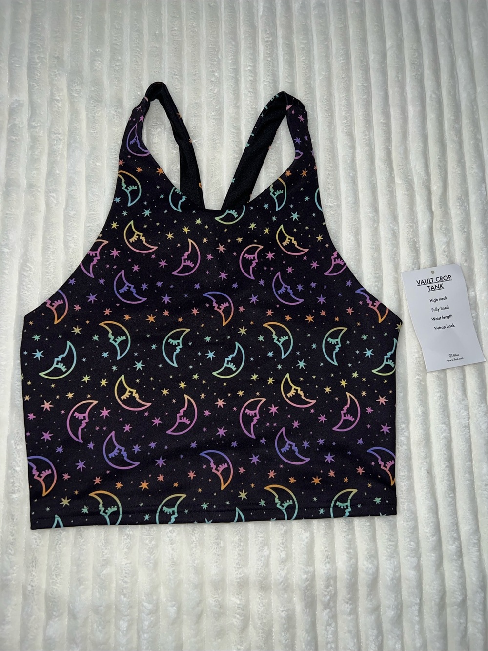 Fleo Black Vault Crop Tank with Rainbow Moon & Star Print